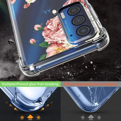 Miniatura 3 de Osophter Funda para Moto Edge 2021, Moto Edge 5G UW, transparente, esquinas reforzadas con flores, TPU para absorción de golpes, flexible