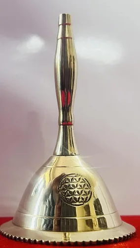 Miniatura 2 de Indian Consigners Campana de mano de latón con sonido fuerte, campanas de altar, péndulo de 3 pulgadas (Flor de la Vida)