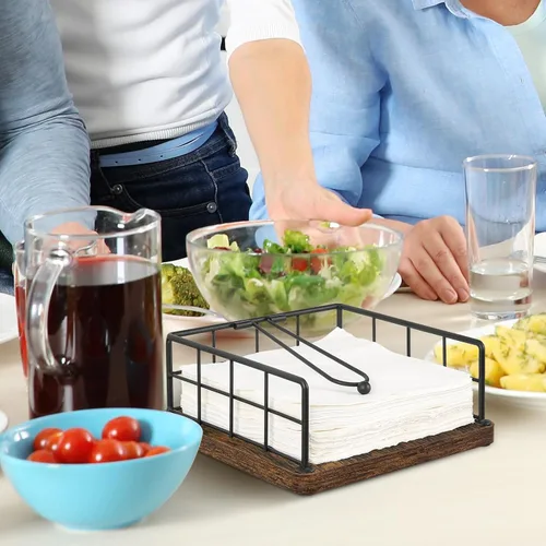 Miniatura 4 de YINMIT Servilletero para Mesa, Servilleteros de Granja con Brazo Ponderado, Servilleteros de Madera Rústicos para Servilletas de Papel
