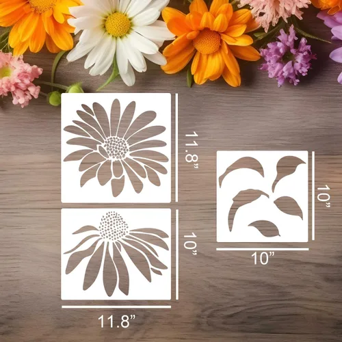Miniatura 7 de Plantillas de flores grandes para pintar en plantillas de valla de madera para exteriores, plantilla de flor de cono de margarita reutilizable