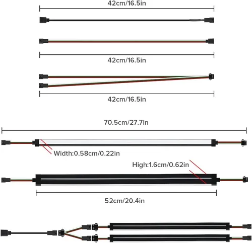 Miniatura 2 de BTF-LIGHTING 2 tiras LED de neón de 19 pulgadas WS2812B IC direccionables individualmente para cabezales LED de 5 V y 3 pines para Asus Aura