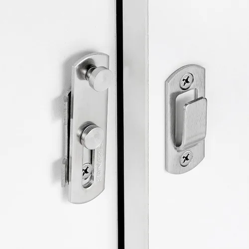 Miniatura 4 de INIRET Paquete de 2 pestillos para puerta de granero, 2.75 x 2.02 pulgadas, níquel cepillado, acero inoxidable, cerraduras de puerta abatibles