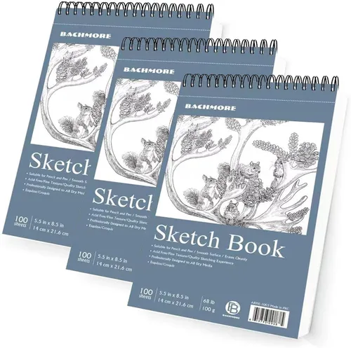 Bachmore - Cuaderno de bocetos de 5.5 x 8.5 pulgadas, 100 hojas de cuaderno de bocetos encuadernado en espiral para artistas profesionales y