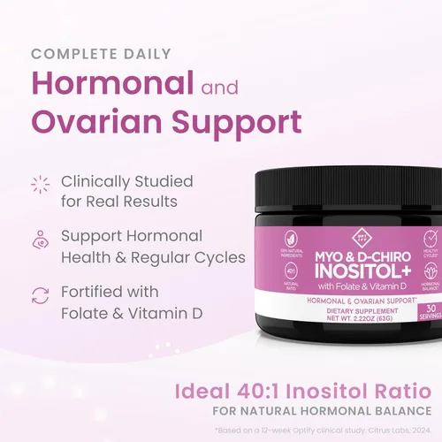 Miniatura 2 de Suplemento de inositol premium – Myo-inositol y D-Chiro Inositol en polvo más folato y vitamina D – Proporción ideal 40:1 – Equilibrio hormonal