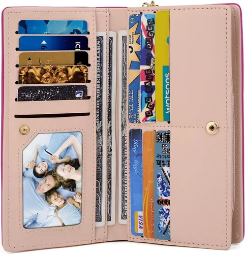 Miniatura 4 de UTO Cartera de piel sintética para mujer, de gran capacidad, colgante de gato, soporte para teléfono, organizador de chequera, con cremallera