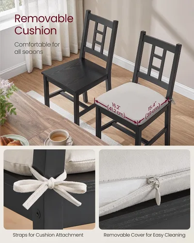 Miniatura 5 de VASAGLE Sillas de comedor de madera, juego de 2, sillas de cocina y comedor, cojín extraíble, respaldo curvo, cada una soporta 264 libras, negro