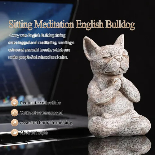 Miniatura 5 de Estatua de bulldog de Buda meditante, figura de yoga de resina de 5.7 pulgadas, bonita decoración de mesa divertida de animales zen, para el hogar