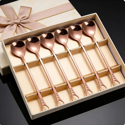 Miniatura 8 de jinyatu - Cuchara de postre de acero inoxidable con forma de corazón, accesorio de cocina para pastel, té, azúcar, helado, fruta, 8 piezas (oro rosa)