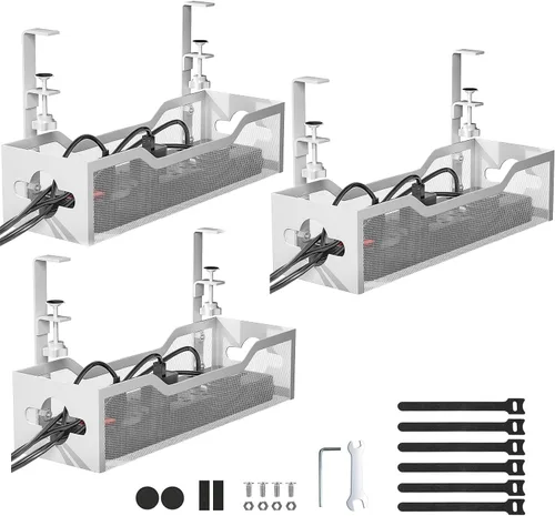 Miniatura 12 de Bandeja de organización de cables para debajo del escritorio, sin taladros, organización de cables de malla metálica debajo del escritorio