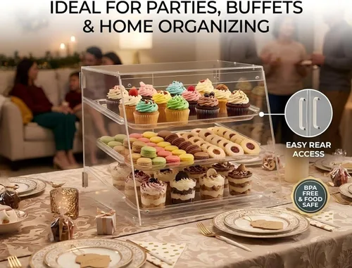 Miniatura 7 de YBSVO vitrina de panadería comercial de 3 niveles, vitrina de repostería de acrílico transparente de 21 pulgadas con bandejas extraíbles, gabinete