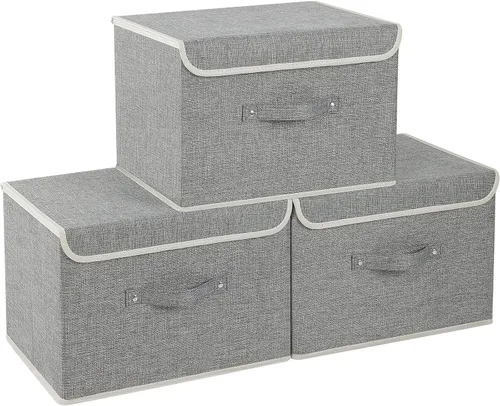 Miniatura 29 de Cajas de almacenamiento, contenedores de almacenamiento plegables con tapas, cestas de almacenamiento de tela de algodón y lino con asa