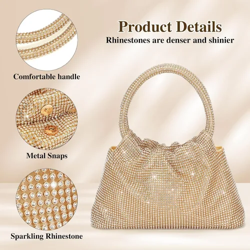 Miniatura 5 de Bolso de mano con diamantes de imitación para mujer, bolso de noche con diamantes brillantes, mini bolso de mano con purpurina para fiesta de noche