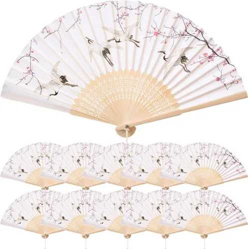 Miniatura 8 de QIRMIZI 10 ventiladores de mano, abanicos plegables de seda, abanicos plegables florales para cumpleaños, baile, cosplay, bodas, fiestas y eventos