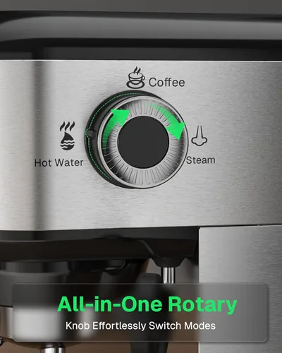 Miniatura 5 de HBN Máquina de café expreso de 20 Bar con espumador de leche, cafetera compacta para café molido, cafetera de acero inoxidable con varilla de vapor