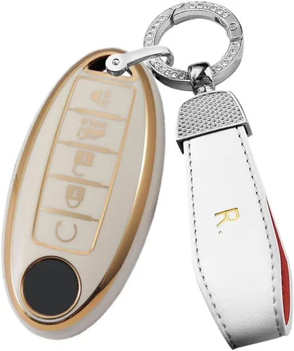 Miniatura 15 de ontto Protector de llavero de automóvil de 5 botones con llavero de TPU suave, borde dorado, guante para llaves Infiniti JX35 Q50 Q60 QX56 QX60 QX80