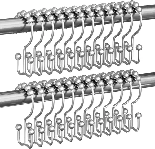 Miniatura 29 de Titanker Ganchos Anillos para Cortina de Ducha, Ganchos de Ducha de Metal de Doble Deslizamiento Resistentes al Óxido para Barras de Cortinas