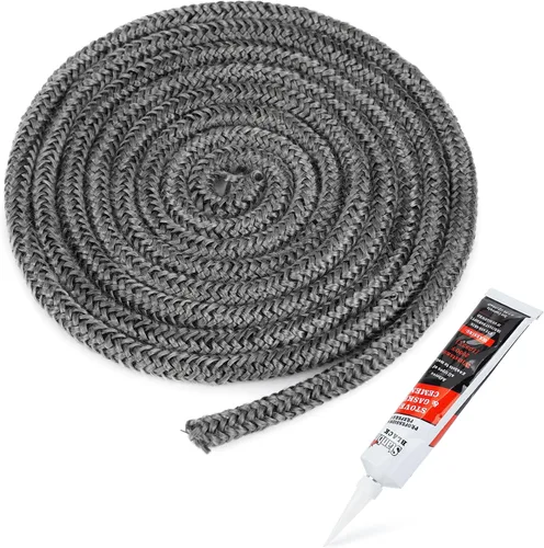 Miniatura 12 de Stanbroil Junta para estufa de leña, sello de cuerda de fibra de vidrio impregnada de grafito de 1/2" x 84" y kit de junta de cemento de alta