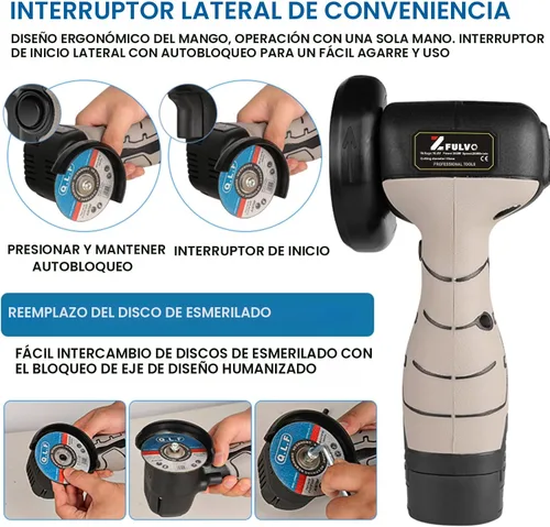 Miniatura 2 de ZFULVO Kit de amoladora angular de cepillo inalámbrico, mini herramienta de molienda angular eléctrica de 19500 rpm con 2 baterías de 16.8 V 2000