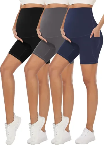DALIGIRL Pantalones cortos de maternidad sobre el vientre con bolsillos, pantalones cortos de yoga deportivos para mujer para el embarazo de verano