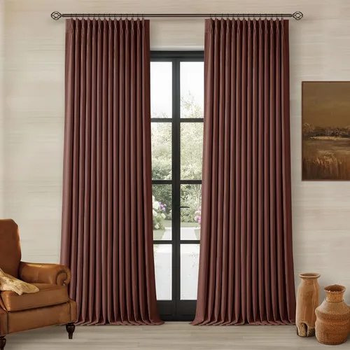 Miniatura 76 de Juego de 2 paneles de cortinas plisadas negras de 80 pulgadas para sala de estar, cortinas plisadas de lino con forro de 80 pulgadas de largo, 100%