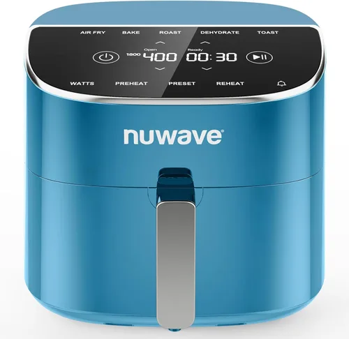 Nuwave Brio Plus - Freidora de aire de 8 cuartos de galón, sin PFAS, nueva y mejorada, pantalla táctil digital, pantalla blanca fría, 50 °F ~ 400 °F