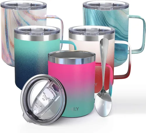 Miniatura 11 de THILY Taza de café aislada de acero inoxidable de 12 onzas, taza de viaje con triple aislamiento con asa y tapa a prueba de derrames, mantiene