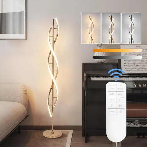 Miniatura 9 de ADISUN Lámpara de pie LED de 40 W, lámpara de pie alta en espiral con control remoto e interruptor de pie, regulable, cambio de color, moderna luz