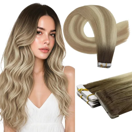 Miniatura 34 de Full Shine Invisi Edge - Extensiones de cabello con cinta adhesiva invisible de 36 cm, color 1 negro, máquina Remy, extensiones de cabello humano
