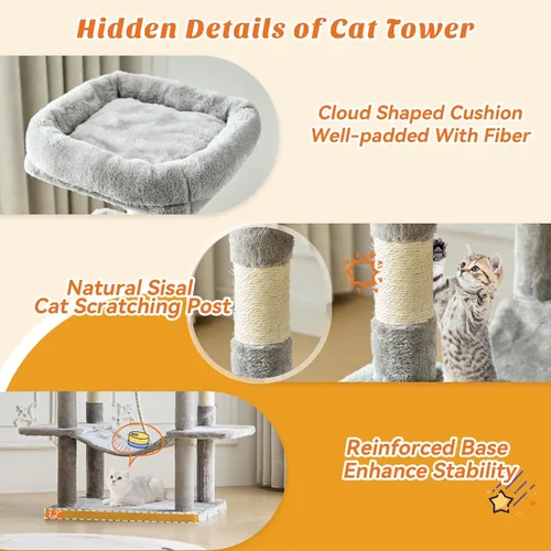 Miniatura 3 de Árbol grande para gatos de 66 pulgadas, torre de árbol para gatos de varios niveles con condominio, perchas, postes rascadores de sisal y hamaca