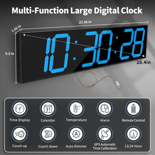 Miniatura 3 de CHKOSDA Reloj de pared digital grande de 28.4 pulgadas, reloj digital automático con alarma, clendar y termperature, sincronización automática