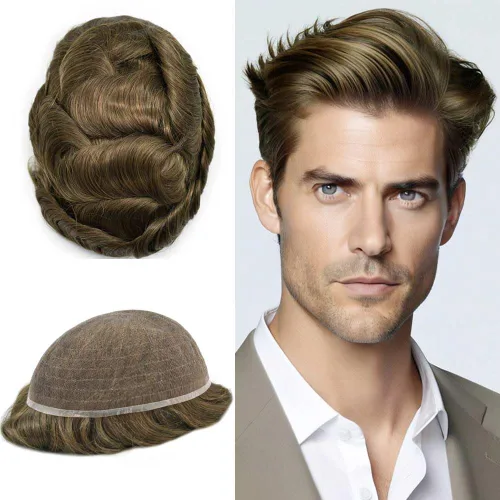 Miniatura 74 de Toupee For Men Real Human Hair System Mens Hair Piece Breathable Mens Toupee Durable Men Hairpiece 6X8#1 Jet Black 80% Density