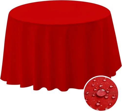 Miniatura 9 de BYDOLL Mantel redondo de 48 pulgadas para mesa de máximo 38 pulgadas de diámetro, poliéster burdeos, lavable, sin arrugas, a prueba de derrames