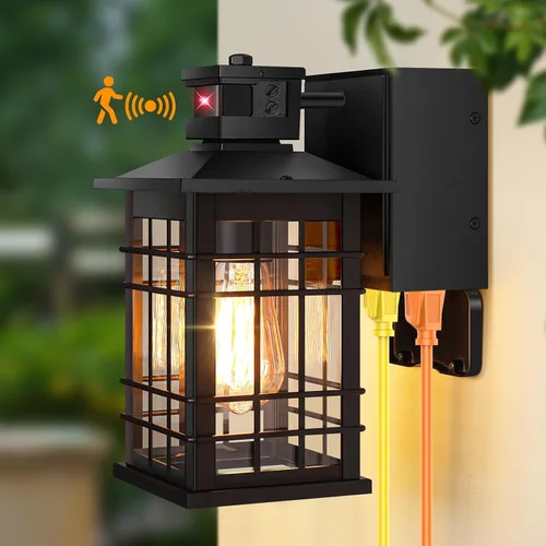 Miniatura 14 de Lámpara exterior con sensor de movimiento para montaje en pared, de bronce aceitado del anochecer al amanecer, impermeable, con base E26, linterna