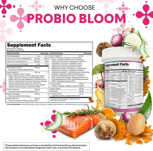 Miniatura 5 de Clean Nutraceuticals Probióticos para mujeres con D manosa, extracto de arándano, ñame silvestre, chasteberry – 20 cepas probióticas y prebióticas