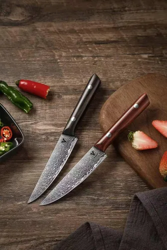 Miniatura 8 de Cuchillo de pelar de acero Damasco de 4.7 pulgadas, cuchillo de pelar de cocina forjado de 67 capas con mango de madera maciza natural, cuchillos