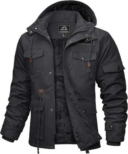 Miniatura 10 de MAGCOMSEN Chaqueta de invierno para hombre, con forro polar de algodón, chaquetas cálidas para trabajo, abrigos militares con 6 bolsillos