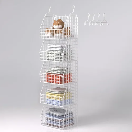 PUPPYCUTE Organizador y almacenamiento de armario colgante, estantes colgantes de ropa, cestas de alambre para ropa, suéteres, bolsos, zapatos,