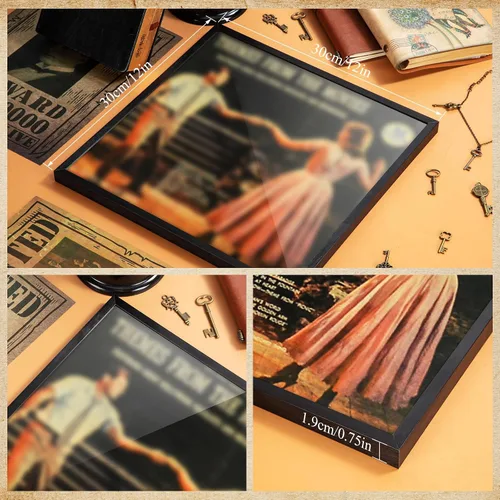 Miniatura 4 de Treela 6 marcos de álbum de vinilo negro de 12.5 x 12.5 pulgadas para exhibición, cable de grabación de 12 pulgadas con cubierta, álbum de música