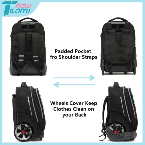 Miniatura 114 de NEW TILAMI Mochila con ruedas de 19 pulgadas con bolsa de almuerzo para niñas y niños, mochila para laptop con ruedas, bolsa de mano duradera