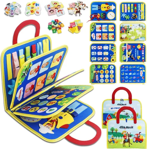 STEVE and MAGGIE Montessori Busy Board & Book - Juguete sensorial de viaje para niños pequeños | Actividades educativas para aprender habilidades