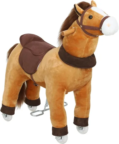 Qaba Caballo para montar para niños de 3 a 5 años, pony de peluche de 29.5 pulgadas de altura, caballo andador con ruedas rodantes para juego