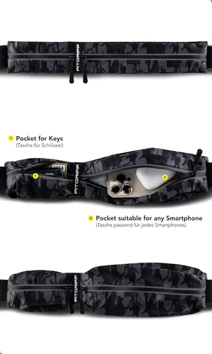 Miniatura 2 de Cinturón de correr Fitgriff® para hombres y mujeres - Bolso de jogging seguro para teléfono, llaves y elementos esenciales - Para todos los camo