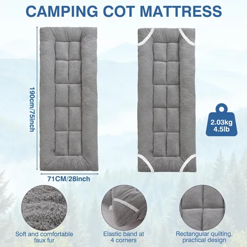 Miniatura 3 de Almohadilla Gruesa para Dormir de Campamento - Almohadillas de Cuna de Campamento de Pelusa de Cordero para Adultos, Colchoneta Suave para Dormir