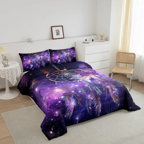 Miniatura 2 de Juego de edredón de atrapasueños para adultos, universo soñador de galaxia estrellada, decoración de ropa de cama de microfibra ligera, edredón