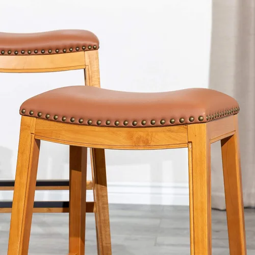 Miniatura 10 de DTY Indoor Living Durango - Taburete de cuero regenerado, taburete de mostrador de 24 pulgadas, acabado natural, asiento de cuero de silla Acabado