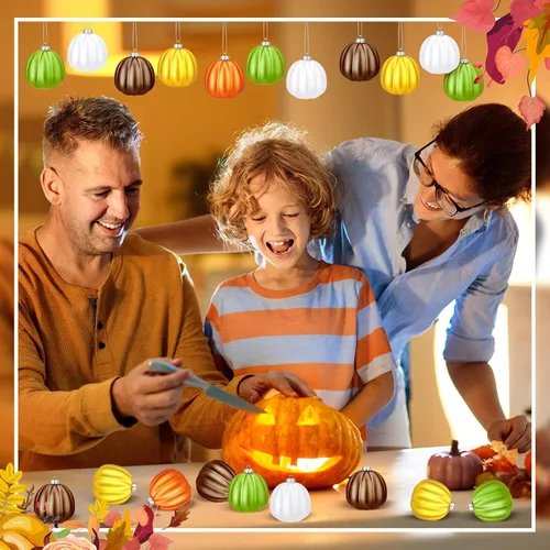 Miniatura 7 de Tigeen 12 adornos colgantes de calabaza de Acción de Gracias, mini calabaza, adornos colgantes de árbol, decoraciones de bolas para árbol, fiesta