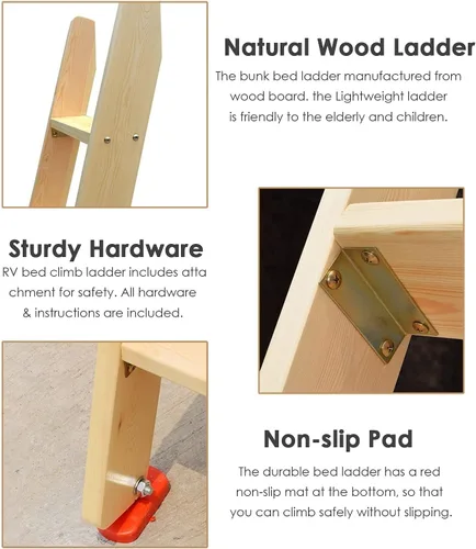 Miniatura 3 de Escalera antideslizante de madera de 60 pulgadas con 5 bandas de rodadura anchas, escalera de seguridad para adultos mayores
