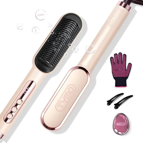 TYMO Ring Plus Cepillo Alisador de Cabello Iónico - Peine Alisador con Iones Negativos para Mujeres, Revestimiento de Titanio, 9 Ajustes de