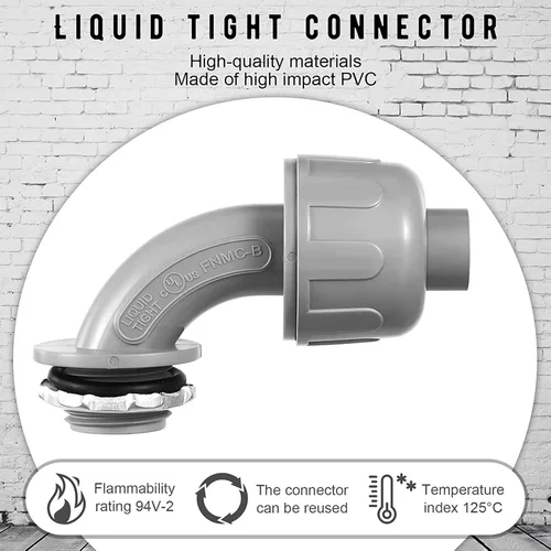 Miniatura 4 de Conector hermético para líquidos, conector de conducto eléctrico flexible no metálico, accesorios de conducto eléctrico de PVC de 90 grados