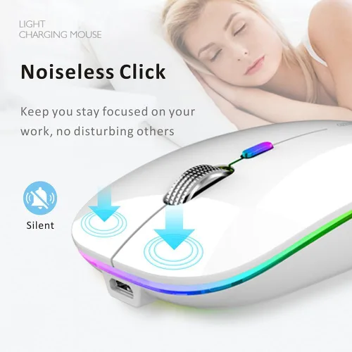 Miniatura 3 de Uiosmuph Ratón inalámbrico LED, G12 Slim recargable silencioso ratón, 2.4G portátil USB óptico inalámbrico ratón de computadora con receptor USB